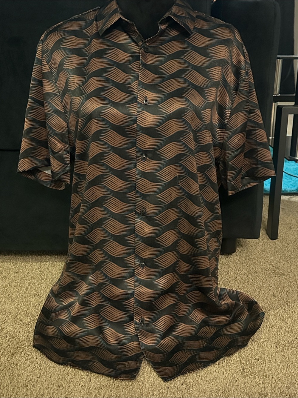 River Island Black & Brown Wave-Print Short Sleeve Button-Down Shirt